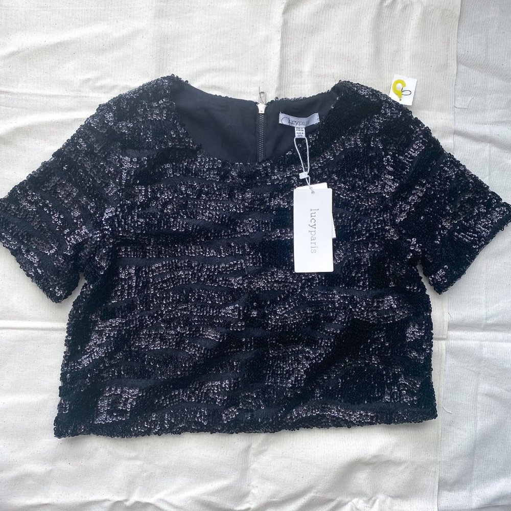 Lucy Paris Black Sequin Crop Top